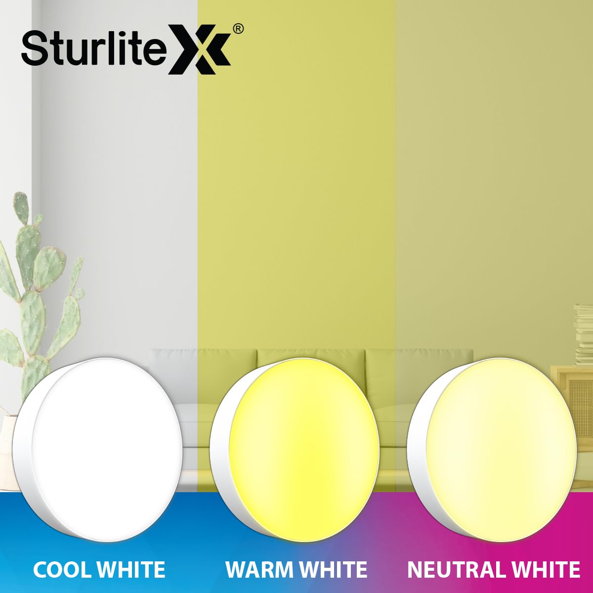 Sturlite Lexxo 8W (3in1) Round LED Surface Light| Warm, Neutral & Cool White Color Temperature | 640 Lumens with CRI Tech for Accurate Color Representation - (Pack of 6) LED Bulb 4
