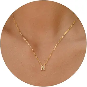 Initial Heart Necklaces for Women - Dainty Cute Necklace Small Layered 14K Gold Plated A-Z Letter CZ Pendant Trendy Satellite Chain Necklaces for Women Non Tarnish Gold Jewelry Set Gift
