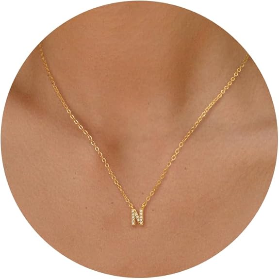 Initial Heart Necklaces for Women - Dainty Cute Necklace Small Layered 14K Gold Plated A-Z Letter CZ Pendant Trendy Satellite Chain Necklaces for Women Non Tarnish Gold Jewelry Set Gift