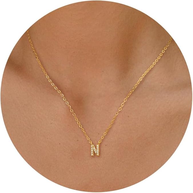 Initial Heart Necklaces for Women - Dainty Cute Necklace Small Layered 14K Gold Plated A-Z Letter CZ Pendant Trendy Satellite Chain Necklaces for Women Non Tarnish Gold Jewelry Set Gift
