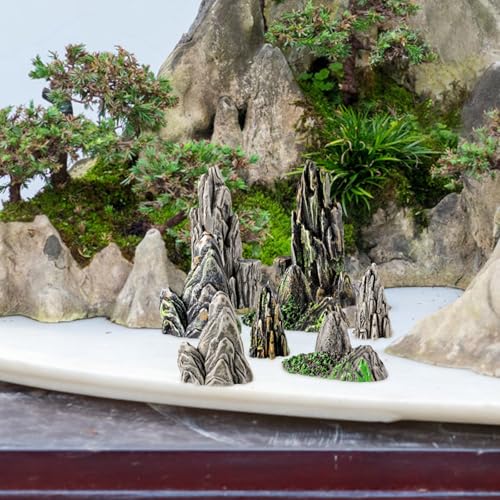Image of Amosfun 8pcs Resin Mountain Rockery Mini Landscape Garden Bonsai Ornaments Aquarium Decoration Rocks 1.49x0.62 Inches