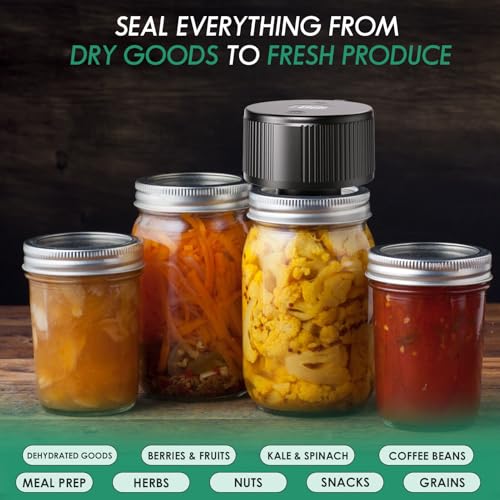 Automatic Mason Jar Vacuum Sealer Kit for Regular Mouth and Wide Mouth Canning Jars, 3-in-1 Electric Mason Jar Vacuum Sealer with 10 Regular Mouth 10 Wide Mouth Canning Jars and 2 Sous Vide Bags by Dnin - Image 7