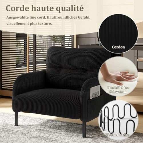 Fauteuil Velours Côtelé 1 Place Poche Latérale KOMHTOM