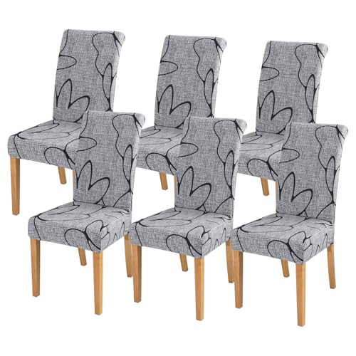FORCHEER Chair Covers for Dining Chairs Set of 6,Grey Floral Stretch Dining Room Chair Cover Kitchen Parsons Chair Slipcovers (Pack of 6, Grey+Floral)