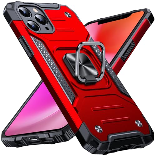 Image of Anqrp Heavy Duty Case for iPhone 11 Pro Case with Enhanced Ring Holder Grip Stand, Military Grade Shockproof Rugged Drop Protective Silicone Hard Slim iPhone 11 Pro Phone Case Cover,Corail Red