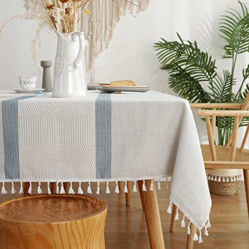 Lmdotbst Cotton Linen 55X70 Inch Tablecloth Rectangle Embroidered Heavy Fabric Table Cloth Farmhouse Blue Tablecloth Rustic Table Cover For Kitchen Dining (Light Blue, Rectangle, 55"X 70") #TOP1