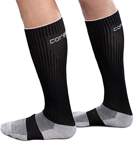 CoreSport Athletic Performance Compression Socks - 15-20mmHg Mild Graduated Compression (Black, Large)