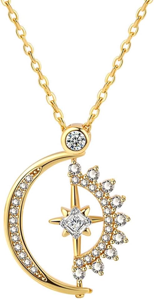 Sun Moon Star Necklace for Women Sparkling Cubic Zirconia Crescent Star Pendant Necklace Dainty Gold Silver Rose Gold Celestial Necklace Christmas Birthday Party Friendship Jewelry