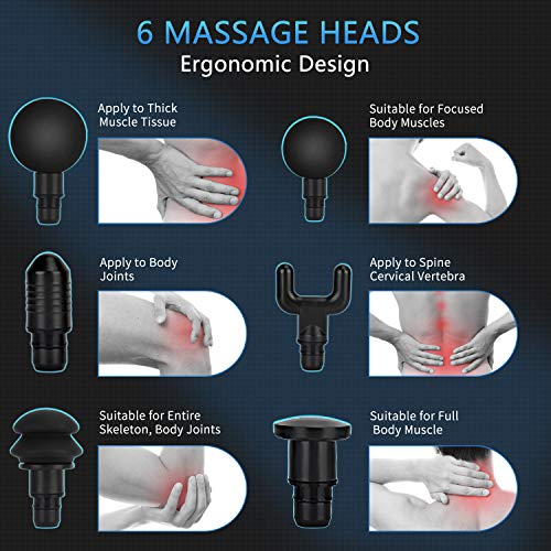 Massage Gun Deep Tissue Percussion Muscle Massager Handheld Body Massagers Power Massager Sports Drill Portable Electric Fascia Gun for Pain Relief Soreness Stiffness with 6 Heads,Massage Gun Quiet - Thumbnail 4