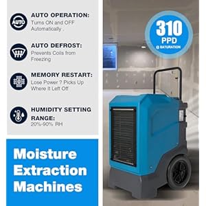 MOUNTO 310 Pints LGR Commercial Dehumidifier with Built-In Pump and Drain Hose – Portable, Heavy-Duty Dehumidifier with Wheels for Basements, Garages, Home, and Job Sites (Blue) MOUNTO 310 Pints LGR Commercial Dehumidifier with Built In Pump and Drain Hose–Portable Heavy Duty Dehumidifier with Wheels for Basements Garages Home and Job Sites Blue