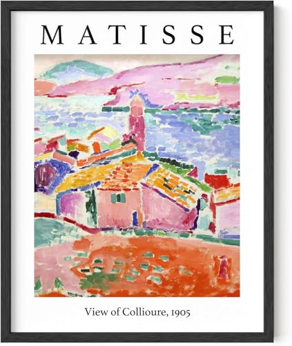 Henri Matisse View of Collioure 1905 Wall Art Fauvism Landscape 11x14 Inch Oak Wood Black Framed French Exhibition Poster Scenery Print for Bathroom Kitchen