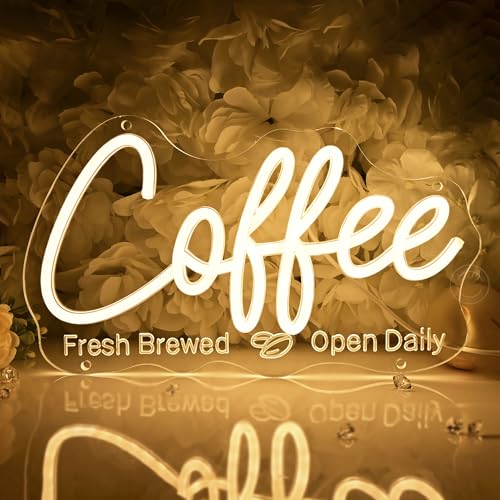 Image of Britrio Coffee Neon Sign for Home Coffee Bar Station Kitchen Dinning Room Bedroom Office Wall Decor LED Light Up Cafe Business Sign Shop Restaurant Pub Birthday Party 5V USB Warm White