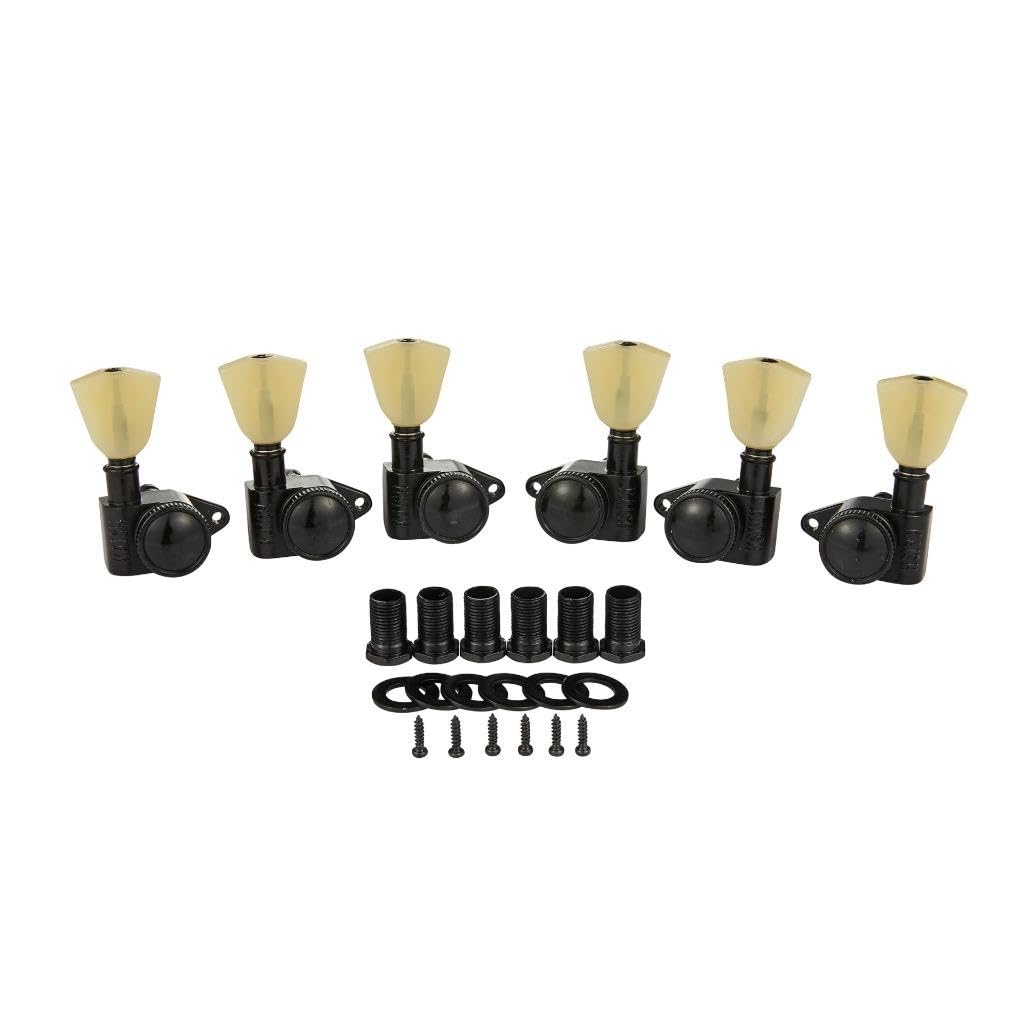 KAISH Afinadores de bloqueo 3+3 negros 21:1, llaves de afinación de bloqueo con botones Keystone vintage para guitarras acústicas USA LP/Les Paul/SG/ES