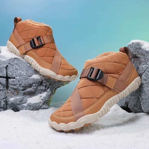 Image of Winter Footwear Barefoot Shoes Women Men Zero Drop Barefoot Hiking Boots Slip On Warm Waterproof Snow Boot Minimalist Wide Toe Ankle Booties Five Finger Hike Shoes Outdoor