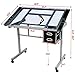 Yaheetech Drawing Desk Adjustable Glass Drafting Study Table for Diamond/Versatile Art Craft Station w/ 2 Slide Rolling Wheels and Drawers for Artist Painters Home Office
