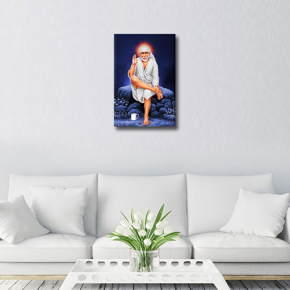 Canvas Wall Art Hindu Saint Sathya Sai Baba Pictures Prints on Canvas for Living Room Bedroom Wall Decoration Framed Stretched Ready to Hang 24x16inch - Image 3