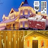 Eisregen Lichterkette Außen Lichtervorhang Aussen 11m mit Fernbedienung Timer Speicherfunktion, KITASST 400 LED Weihnachtsbeleuchtung Außen Eiszapfen für Balkon Dach Vorhang Party Dekoration