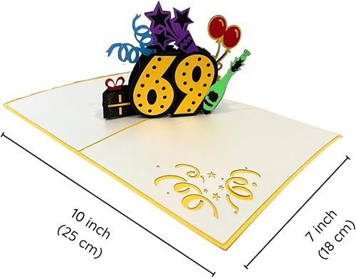Miniatura 5 de ALPHAK Tarjeta desplegable 3D de feliz cumpleaños 69, tarjeta de felicitación 3D de cumpleaños, regalos de cumpleaños 69