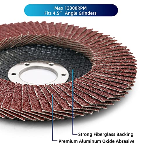 Lotfancy 2446-2981 Flap Discs 4 1/2 For Angle Grinder, 40Pcs, Sanding Disc 40 60 80 120 Grit, 4.5 X 7/8 Inch Grinding Wheels Welding Tools, Aluminum Oxide Abrasive thumb #3