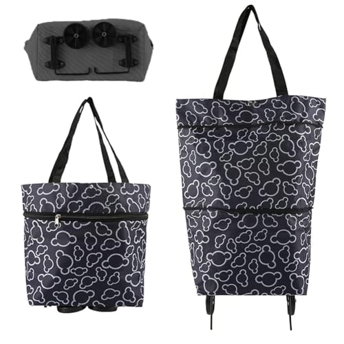Hausio Sac pliable à roulettes | Chariot de courses pliable | Sac de courses multifonction avec roulettes | Chariot de courses robuste | Idéal pour la...