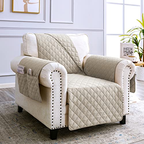 sevi's Funda Sofa 1 Plaza 60cm Universal Impermeable Reversible con Brazos, Cubre Sillon Orejero/Relax, Protector para Sofás, Color Beige