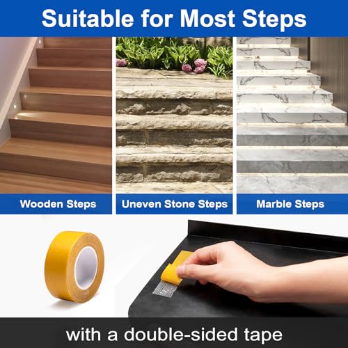 Spurtar 3er Set Stufenmatten Synthetischer Gummi Außen mit Stufenkante, rutschfeste Gummimatte Außenbereich Treppenstufen Matten Antirutsch Treppenteppich Innen Stufenmatte für Treppen 76 x 25cm