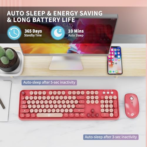 Teclado y mouse inalámbricos para liberar tu escritorio de cables con estilo retro rosa 5