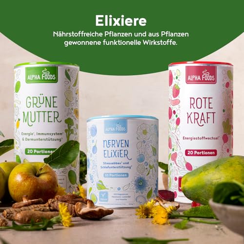 Leber Komplex Elixier 2.0 | 300g Vegan Pulver | Leberkur mit Weizengras, Spirulina, Cholin, Gerstengras, Brennnessel, Mariendistel, Löwenzahn, Chlorella | Alpha Foods