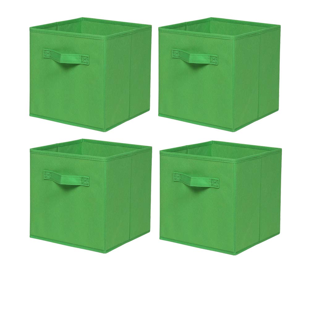 BonChoice Foldable Storage Cubes Boxes with Handle for Home Organization, Fabric Wardrobe Storage Box Organizer Basket Bins for Clothes Toys Towels, Collapsible&Durable (4, Green) — image 1