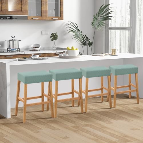 Image of YISUN Stool Covers Rectangle - 4 Pack Stretch Waterproof Saddle Seat Cover Counter Bar Stools Bar Chairs Covers Kitchen Island Chairs Cushion Protector (1, Argyle-Green 4pcs)