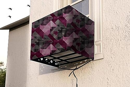 Image of The Furnishing Tree Window AC Cover for 2 Ton Capacity PVC Waterproof and Dustproof Chekered Pattern Maroon