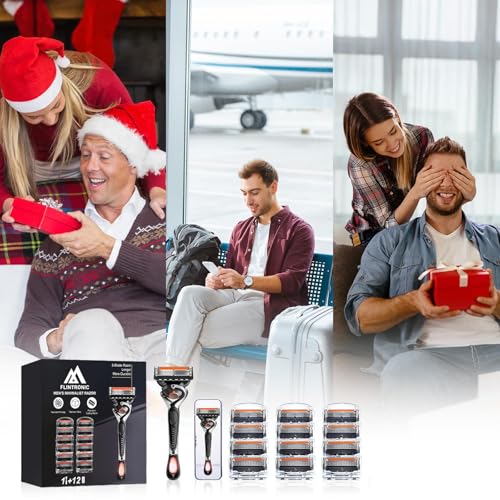 Flintronic Herrenrasierer, Rasierer Herren, Herrenrasierer mit 5 Klingen, 12 Nachfüllpackungen, Klingen für Herren mit Gleitstreifen, Aktualisierte Version