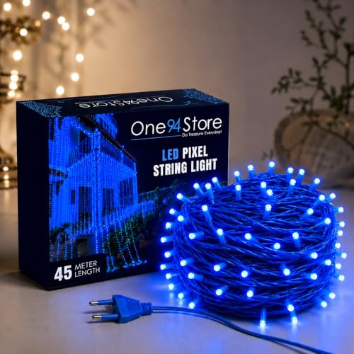 Image of One94Store 45 Meter (148 Feet) Blue Rice Lights (Pack of 1) | Waterproof Copper Wire Decorative String Lights | Diwali Lights for Home, Festival, Puja, Indoor & Outdoor Decor