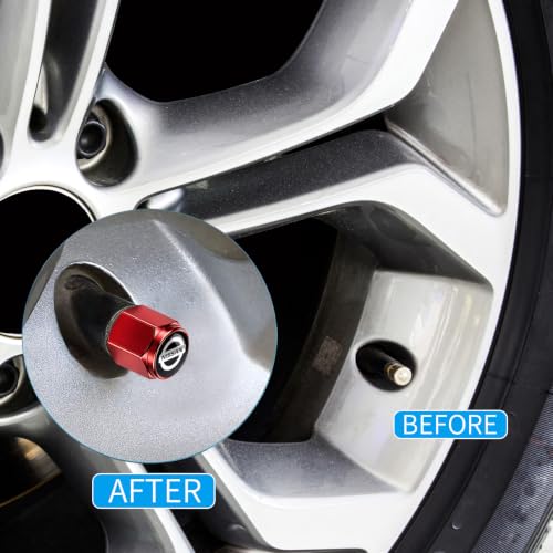 Image of Tire Valve Stem Caps Cover for Nissan Metal Car Wheel Air caps Auto Valve Stem Caps Accessories 4 Pack RED