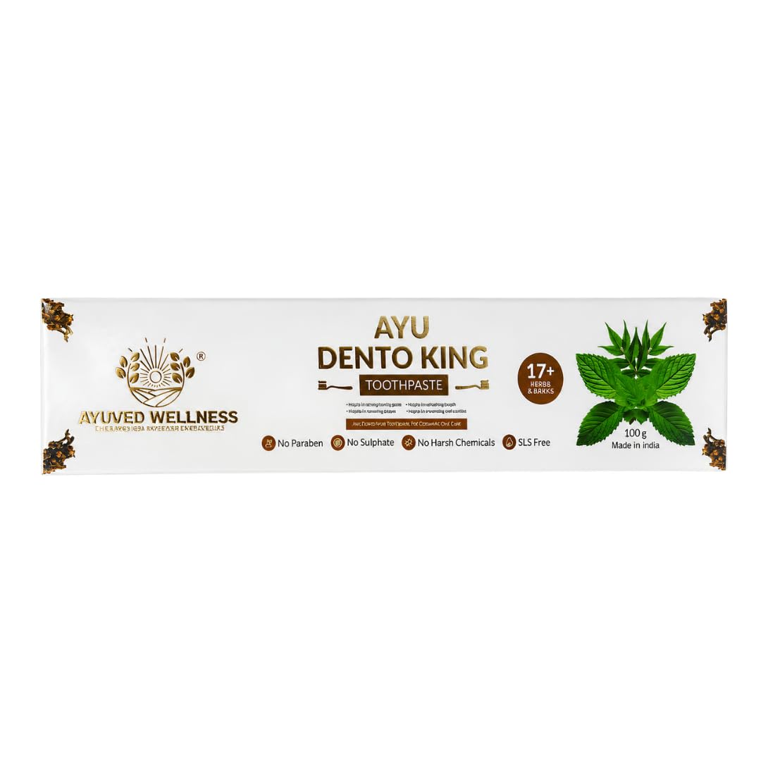 Ayu Dento King Toothpaste, 100g | 17+ Herbs & Barks, No Paraben, SLS Free, No Sulphate, No Harsh Chemicals-image-38