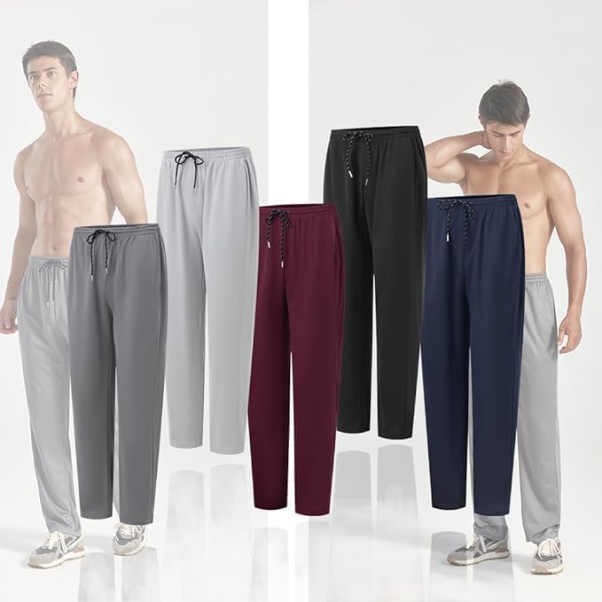 ZH 3 Pack Men's Sweatpants Open Bottom Joggers Lightweight Quick Dry Athletic Pants with Pockets for Workout & Lounge - Image 3