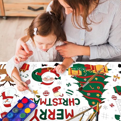 Image of Childom 1 Pack Christmas Coloring Tablecloth for Kids,Christmas Crafts for Kids,30 x 72 Inch Disposable Paper Table Cover,Giant Coloring Poster for Children Gifts Games Activities Holiday Party Favors
