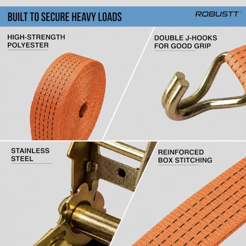 Image of Robustt Lashing Belt - Pack of 10 | Heavy Duty Ratchet Belt | 50mm x 10mtrs | Material | Double J Hooks Luggage Straps | Wear and Tear Resistant