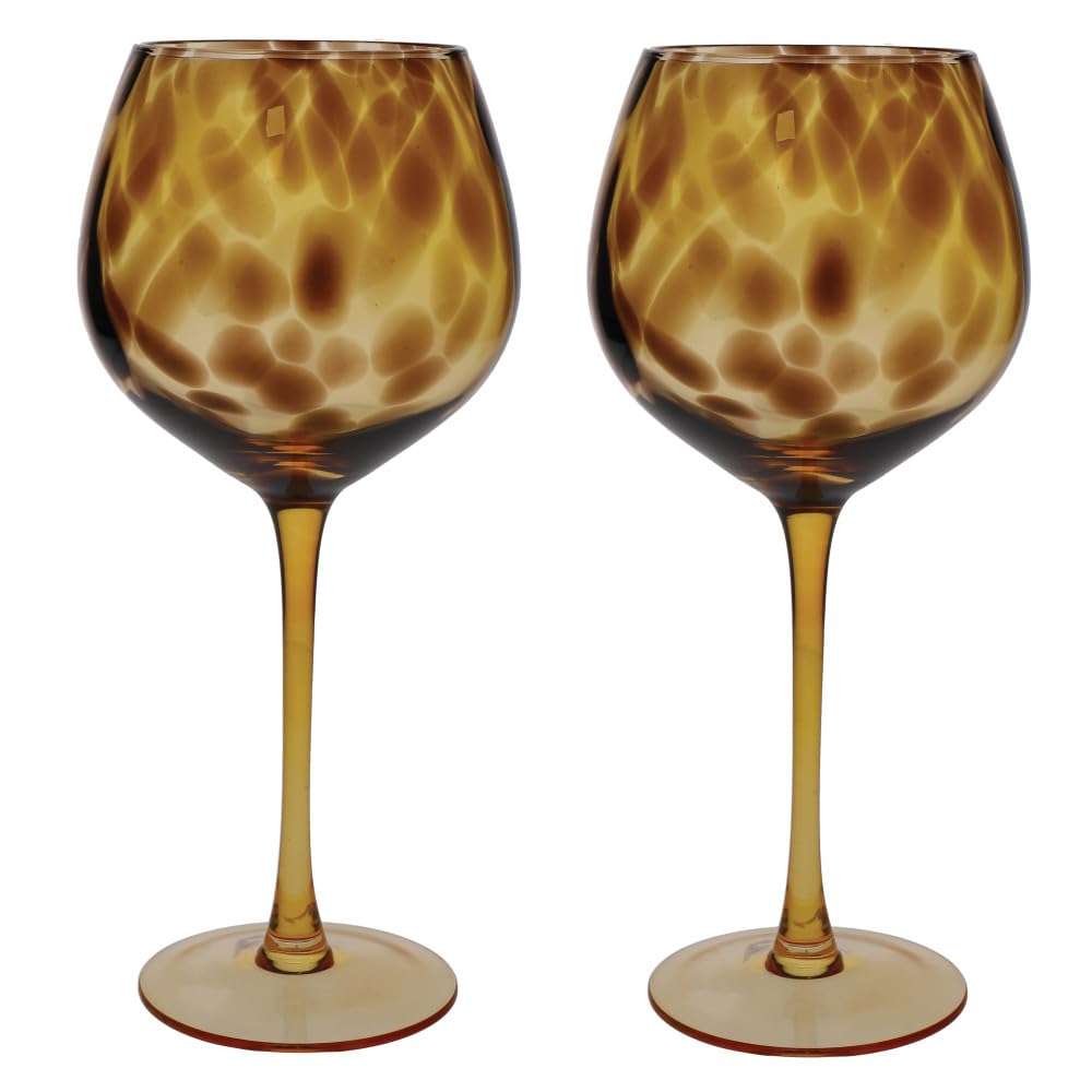 BarCraft Set of 2 Tortoiseshell Patterned Gin Glasses in Gift Box in Brown