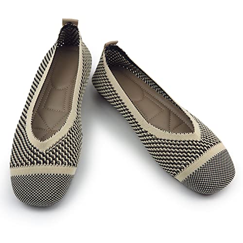 Image of RVROVIC Women's Square Toe Knit Flats Shoes Casual Slip on Ballet Flats Comfortable Shoes for Women