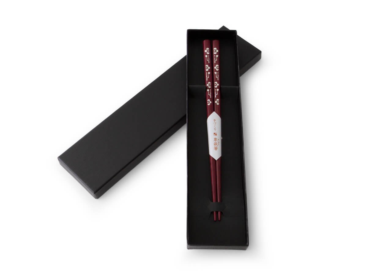 Original Baguettes japonaises Komachi Sakura Pourpre Purple Heart (Bois). 21 cm de Long, Incrustation. de Magnifiques Fleurs Véritables handwerks en en Japonais, avec Emballage Cadeau