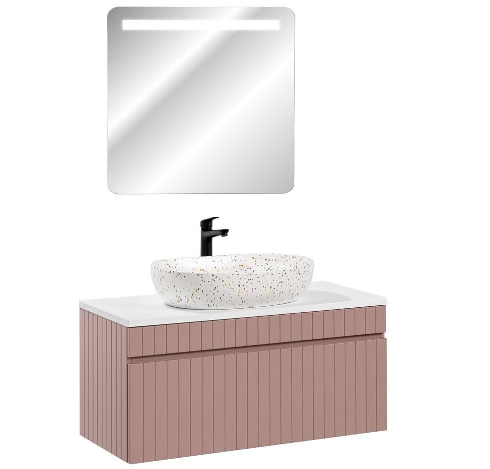 COMAD - Mueble lavabo con espejo LED, 100 cm, color rosa