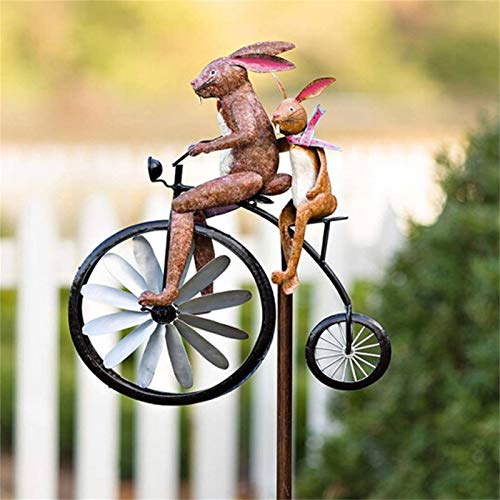 ecoticfate Metal Wind Spinner, Vintage Bicycle Metal Wind Spinner, Animal Bike Wind Spinner Garden Decoration, Garden Art Decoration Frog Motorcycle Windmill, Metal Sculpture Construction(Rabbit)