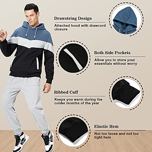 AOTORR Men's Fleece Hoodie Pullover Casual Hooded Sweatshirt Contrast Color Top with Kangaroo Pocket WY90 Blue S - Image 4