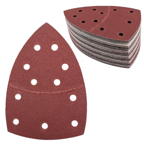 50 Stück Schleifpapier Dreieckschleifer 11-Loch Schleifpads 120 Körnung Klett Schleifpapier Mouse Schleifpapier Schleifblätter für Dreieckschleifer 155 x 108 mm