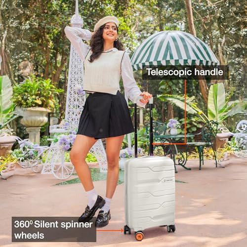 Image of Nasher Miles Paris Hard-Sided Polypropylene Luggage Set of 2 | 55cm & 65cm | 8 Wheels Double Spinner Small & Medium Trolley Bag for Travel | Suitcase (White & Black)
