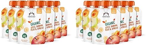 Amazon-Marke: Mama Bear Bio Gemüsemischung (Apfel, Birne, Banane und Aprikose), vegetarisch, 90g (6er-Pack) (Packung mit 2)
