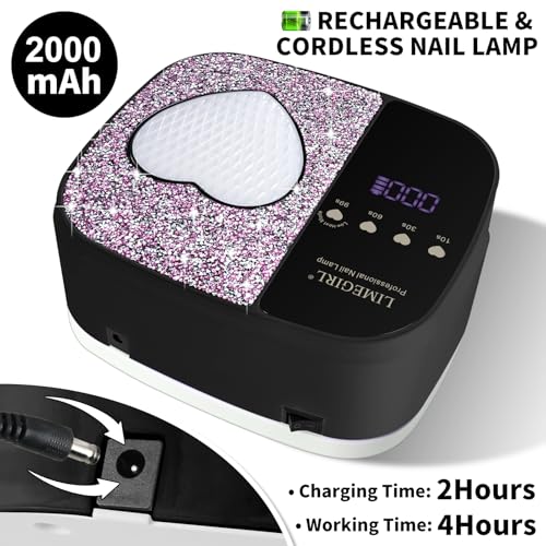 Image of LIMEGIRL UV LED Nail Lamp Kit for Gel Polish Professional Fast Curing Black Dryer Light Set with 4 Timer Settings Cordless Rechargeable Nail Art Cure Machine for Manicure Pedicure at Home and Salon