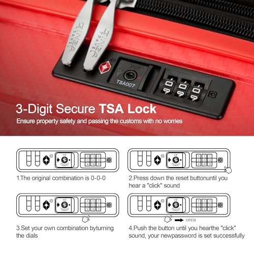 GinzaTravel 3 Piece Expandable Luggage Sets 20/24/29 inch Durable Suitcase Sets with Double Spinner Wheels TSA Lock For Travel Trips,Red - Image 4