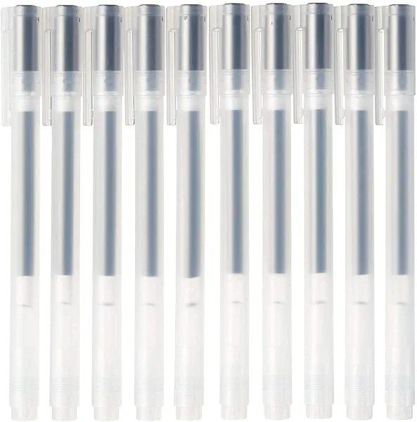 MUJI Gel Ink Ballpoint Pen Cap Type 10-Pieces Set, 0.38 mm Nib Size, Black